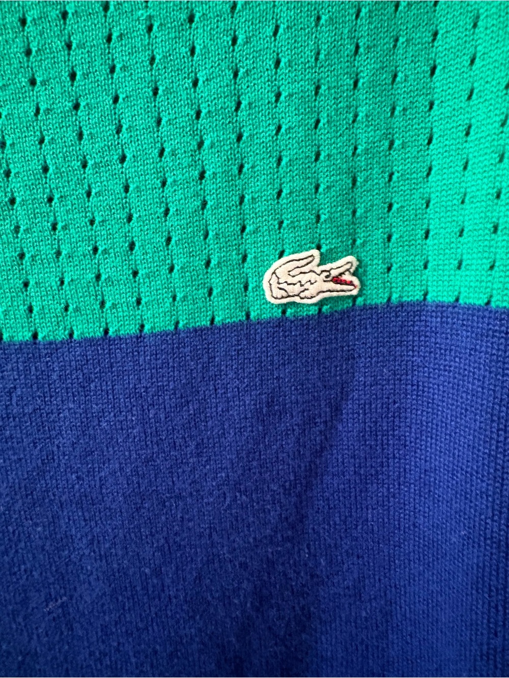 Lacoste Vintage HTF Green and Blue Colorblock Long Sleeve Knit Sweater XL EUC - Picture 3 of 7